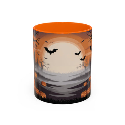 Halloween Pumpkin Forest Mug, Spooky Sunset Landscape Coffee Cup, Gothic Fall Gift for Her - Him, Accent Coffee Mug (11, 15oz)