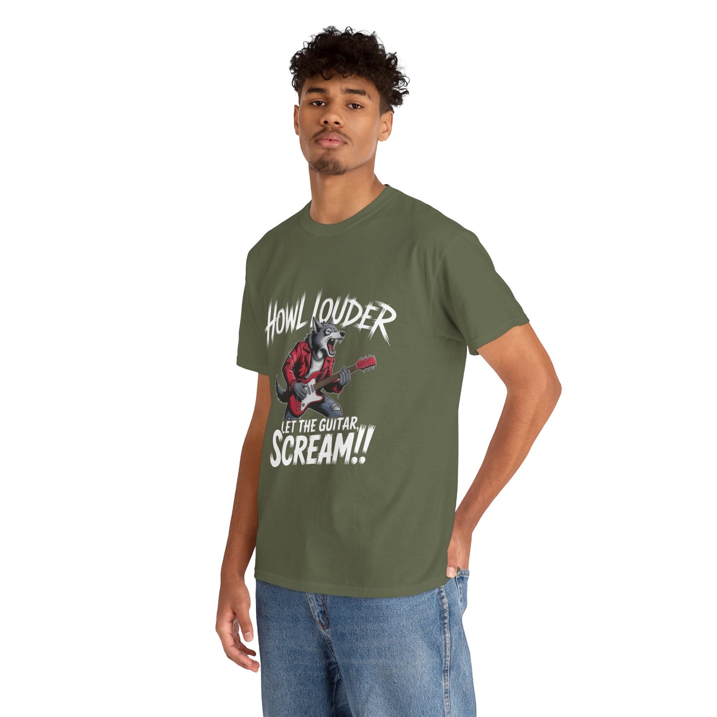Rockin' Wolf Unisex Tee, Perfect for Music Lovers, Music Lover Graphic T-Shirt, Cool Guitarist Wolf Design, Rock Wolf Electric Guitar Tee