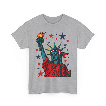 Lady Liberty Pop Art T-Shirt, Patriotic 4th of July Women’s Tee, Retro USA Bandana Statue Shirt