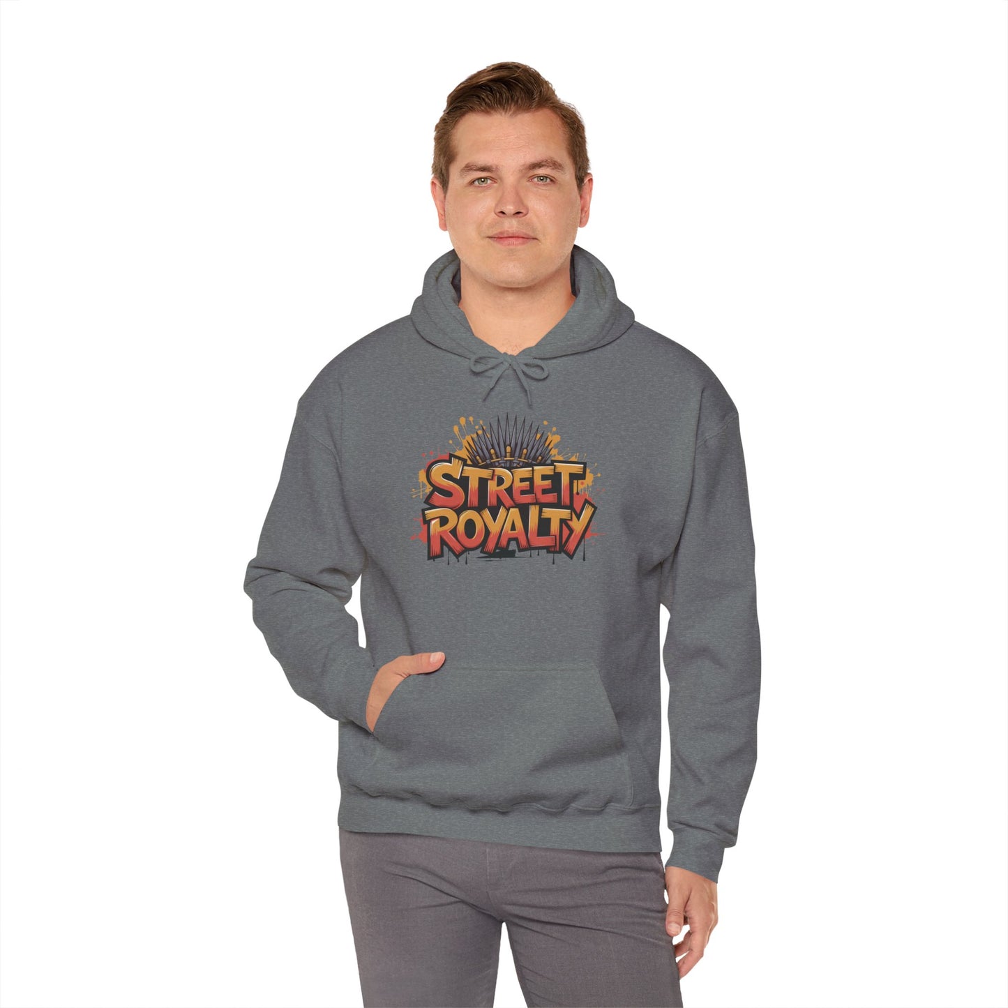 Street Royalty Men's Hoodie, Graffiti Crown Graphic Sweatshirt, Urban Streetwear Pullover with Throne Design
