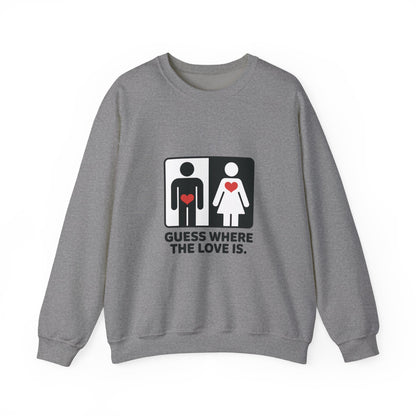 GuesWhere the Love Is Sweatshirt, Couples Gift, Valentines Day Apparel, Matching Sweatshirt, Relationship Sweatshirt, Love Joke Graphic