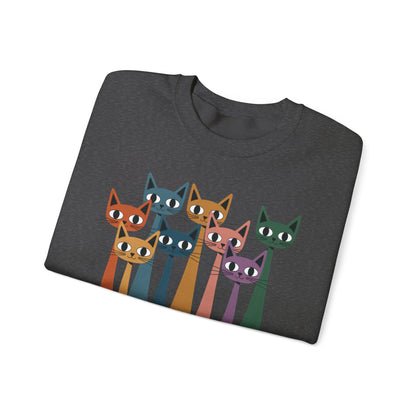 Colorful Cat Sweatshirt, Cozy Crewneck, Cat Lover Gift, Unisex Sweatshirt, Cute Animal Apparel, Fun Gift for Cat Owners