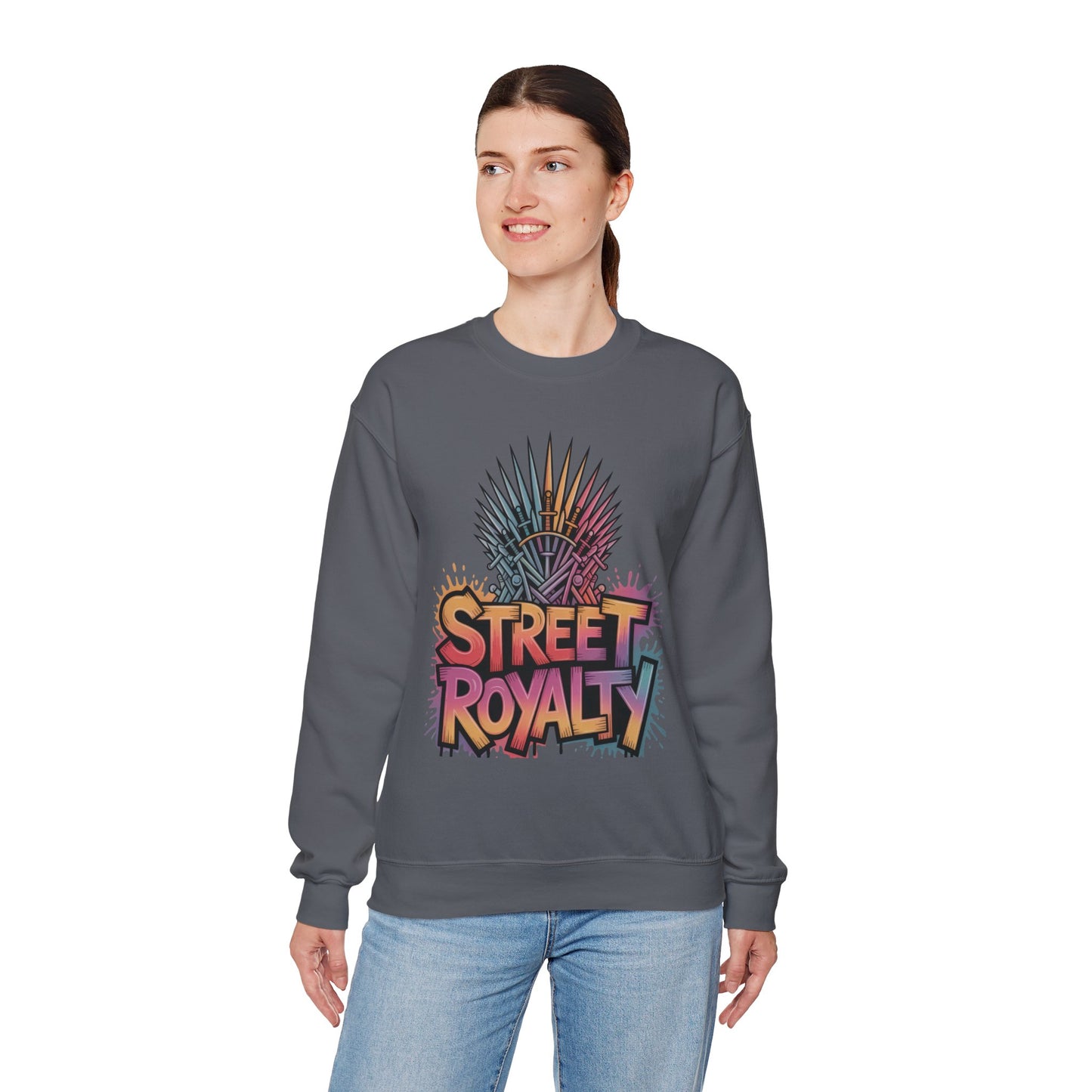 Street Royalty Women's Crewneck Sweatshirt, Graffiti Crown Graphic Pullover, Urban Streetwear Top
