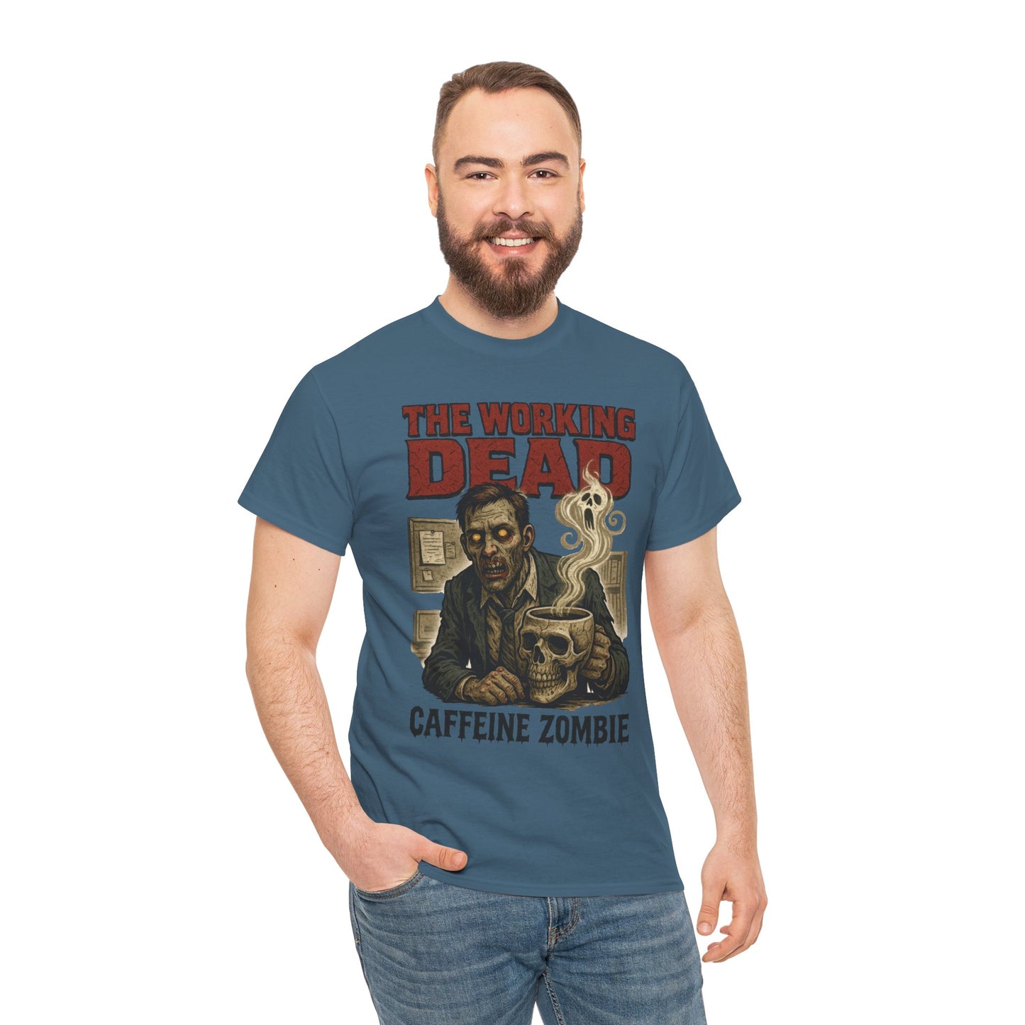 The Working Dead Men's Funny Zombie Work T-Shirt, Office Humor Tee, Halloween Office Tee, Coffee Zombie Shirt