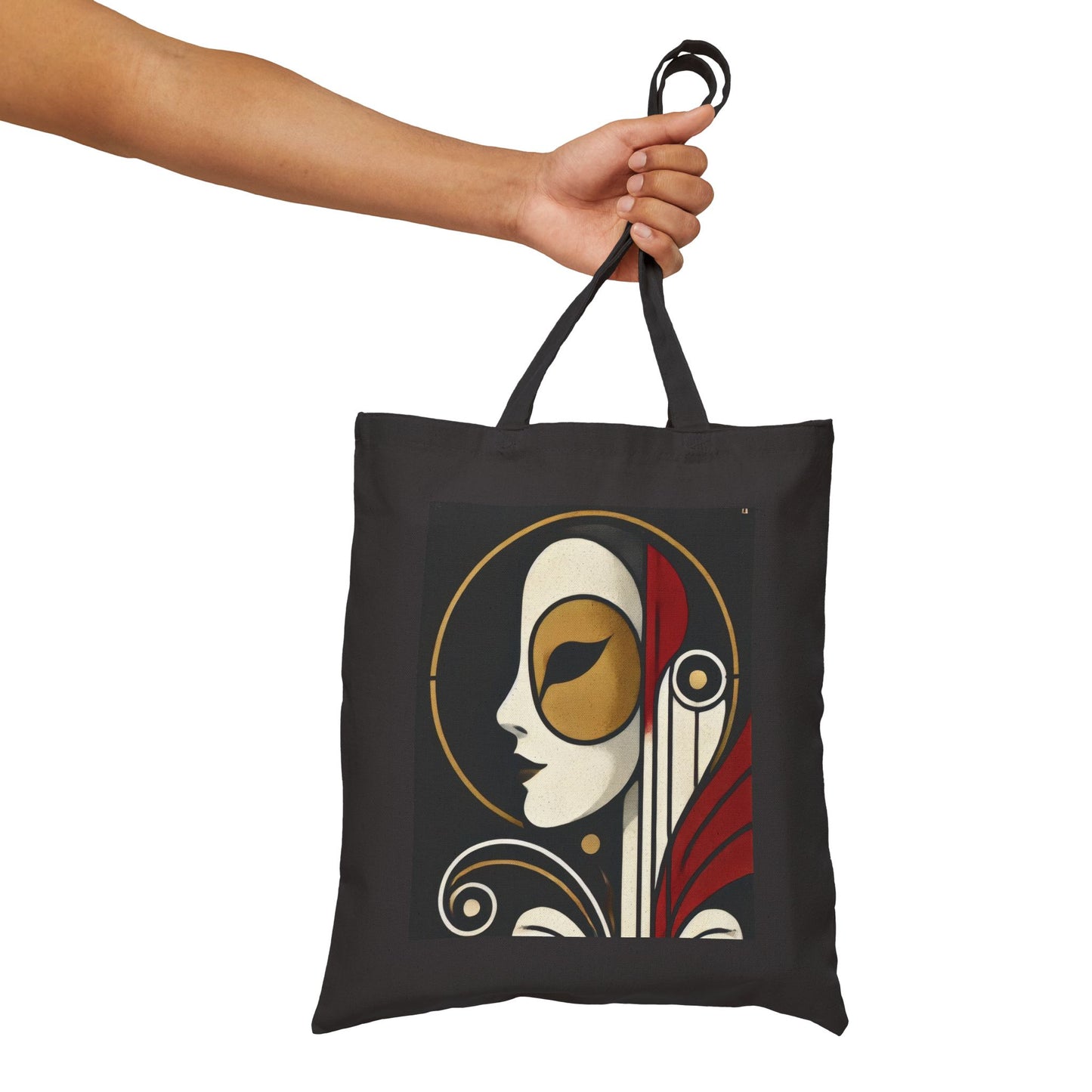 Art Deco Woman Tote Bag, Elegant Geometric Face Design, Modern Vintage Style Canvas Bag for Art Lovers, Artistic Cotton Canvas Tote Bag