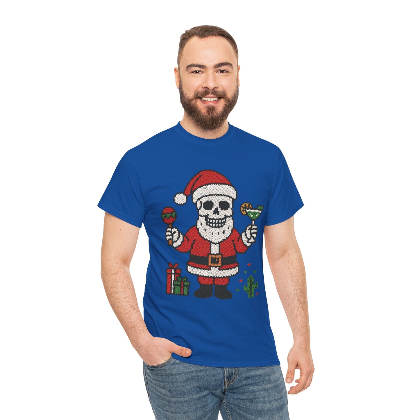Funny Santa Skull Christmas Men's Shirt, Holiday Margarita Tee for Men
