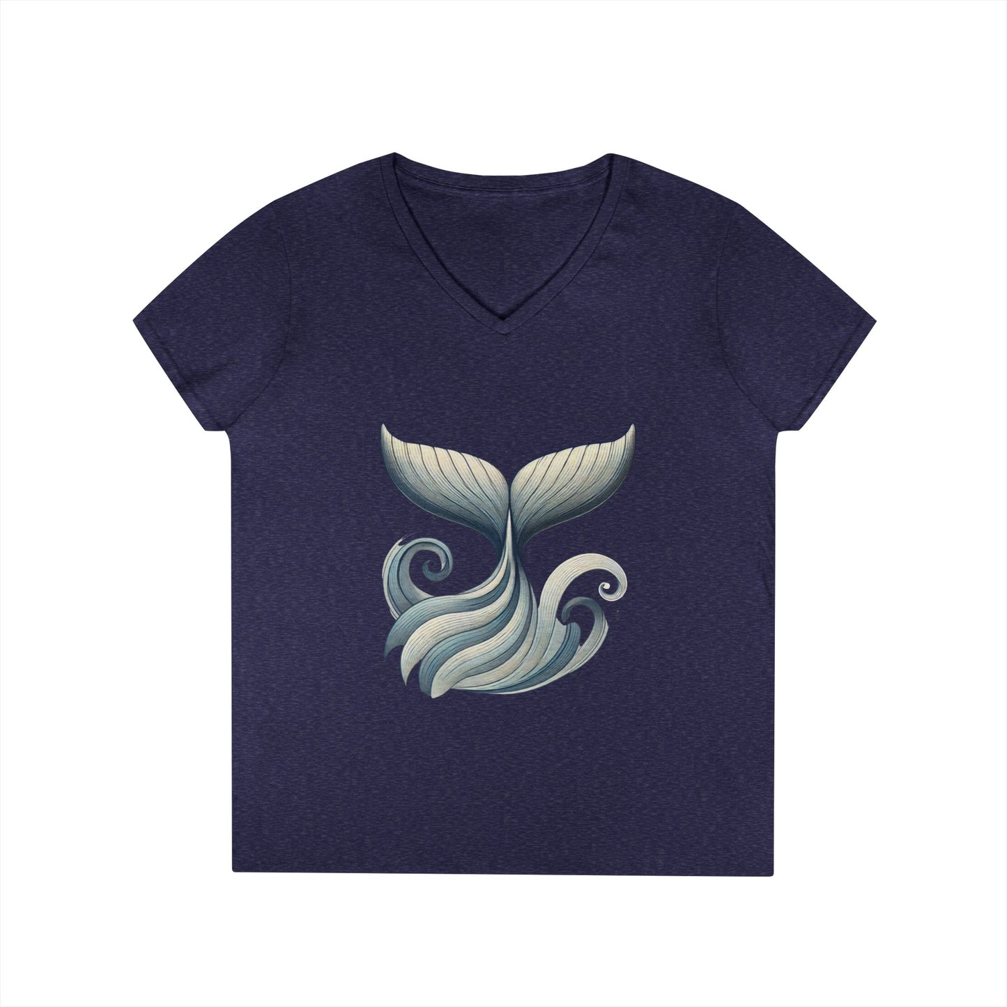Whale Tail Ocean Wave Graphic V-Neck T-Shirt, Unisex Heavy Cotton Shirt for Sea Lovers, Ocean Lover Shirt, Summer Fashion Tee Gift