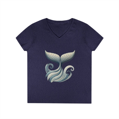 Whale Tail Ocean Wave Graphic V-Neck T-Shirt, Unisex Heavy Cotton Shirt for Sea Lovers, Ocean Lover Shirt, Summer Fashion Tee Gift
