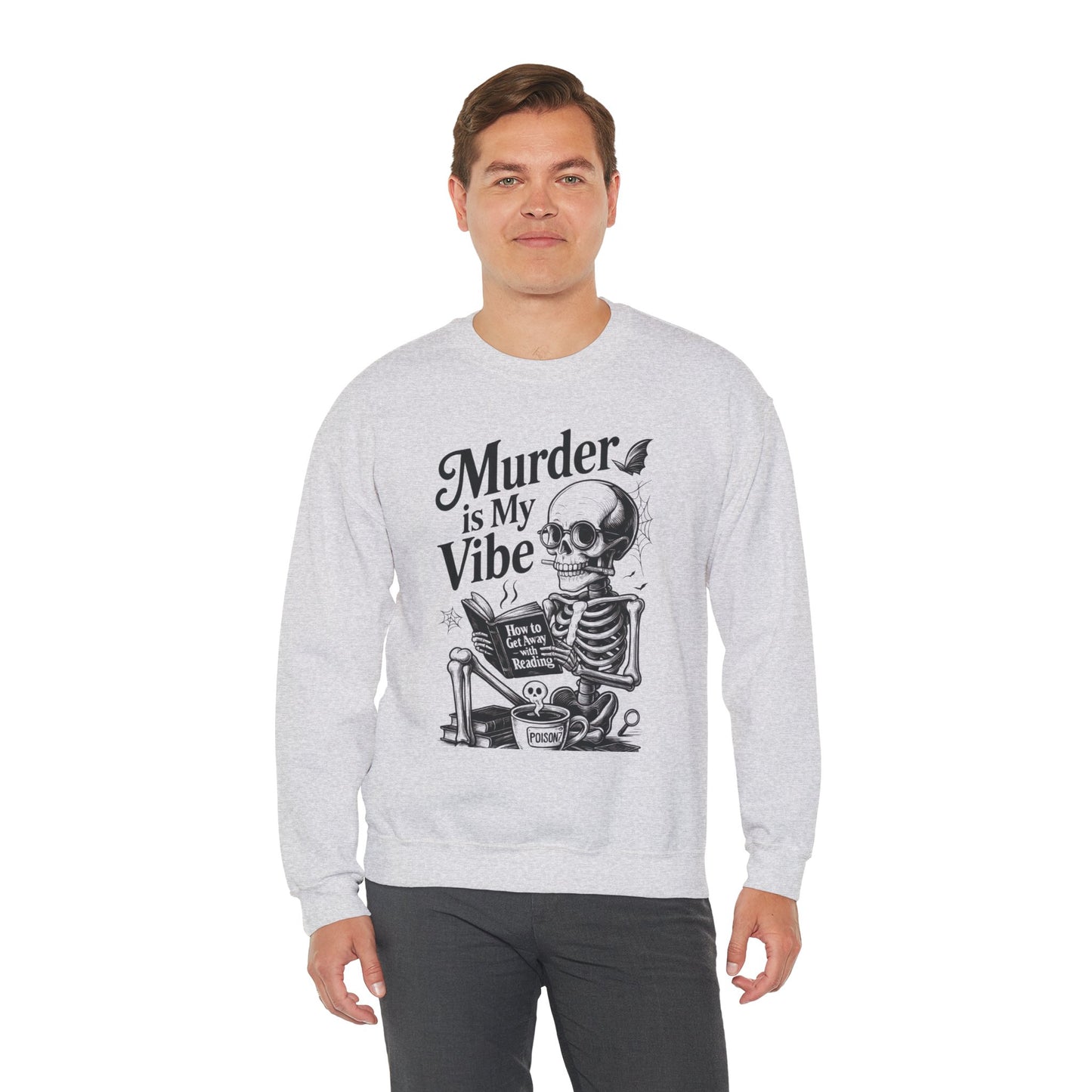 Murder is My Vibe Crewneck Sweatshirt, Cozy Gift for Halloween, Unique Sweatshirt, Skull Graphic, Fall Fashion, Unisex Pullover