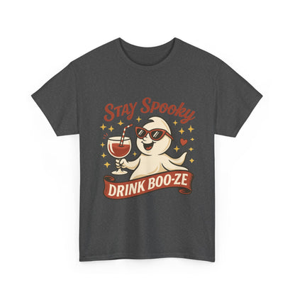 Stay Spooky Drink Boo-ze Women's T-Shirt, Funny Ghost Wine Halloween Party Graphic Tee