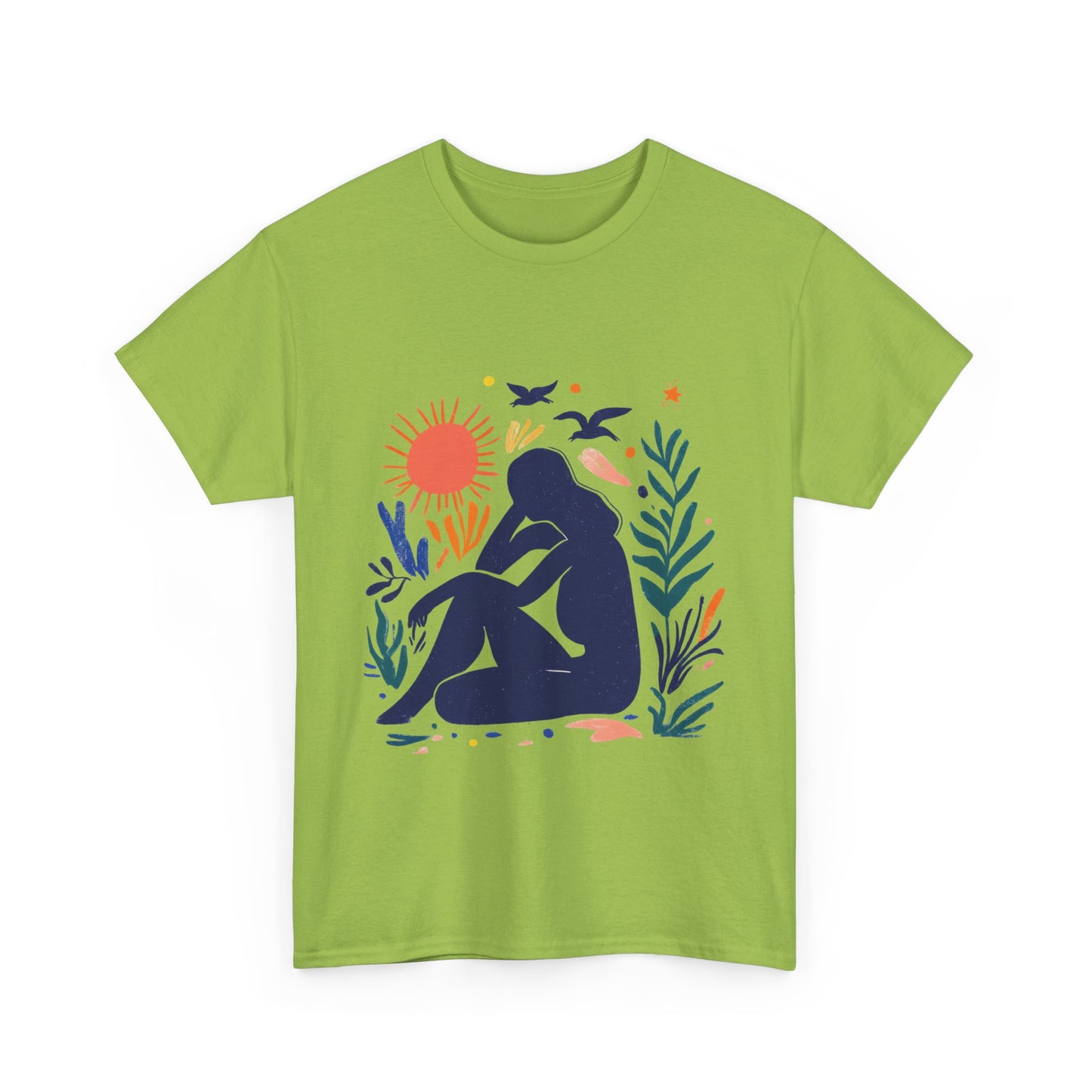 Boho Chic Unisex T-Shirt, Minimal Abstract Woman T-Shirt, Tee for Nature Lovers, Sun and Nature Print, Artistic Silhouette Tee