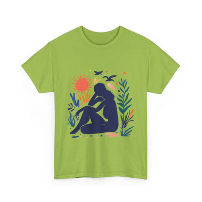 Boho Chic Unisex T-Shirt, Minimal Abstract Woman T-Shirt, Tee for Nature Lovers, Sun and Nature Print, Artistic Silhouette Tee