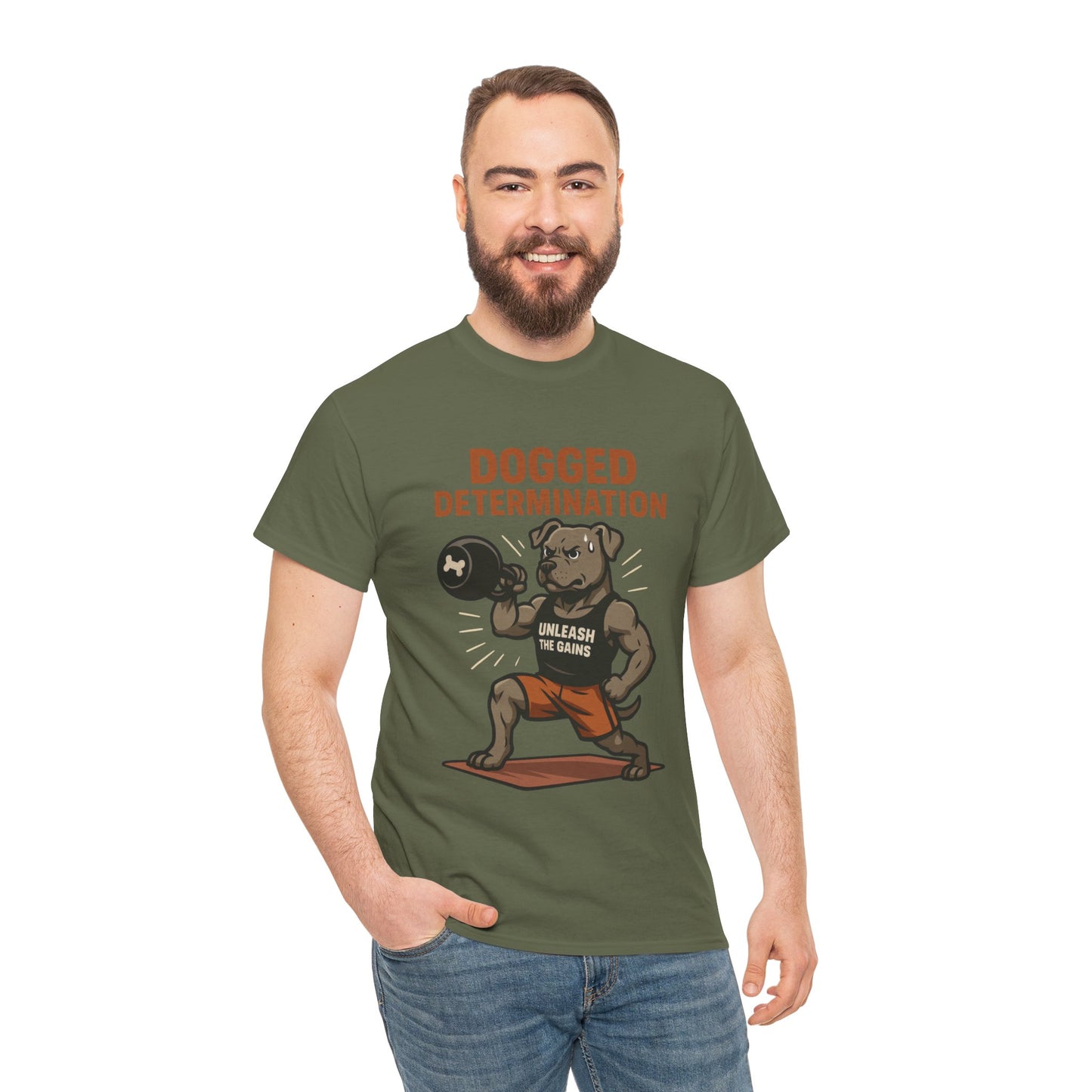 Funny Gym Dog T-Shirt for Men, Workout Bulldog Graphic Tee, Fitness Motivation Shirt, Dog Lover Gift, Dogged Determination Gym Tee
