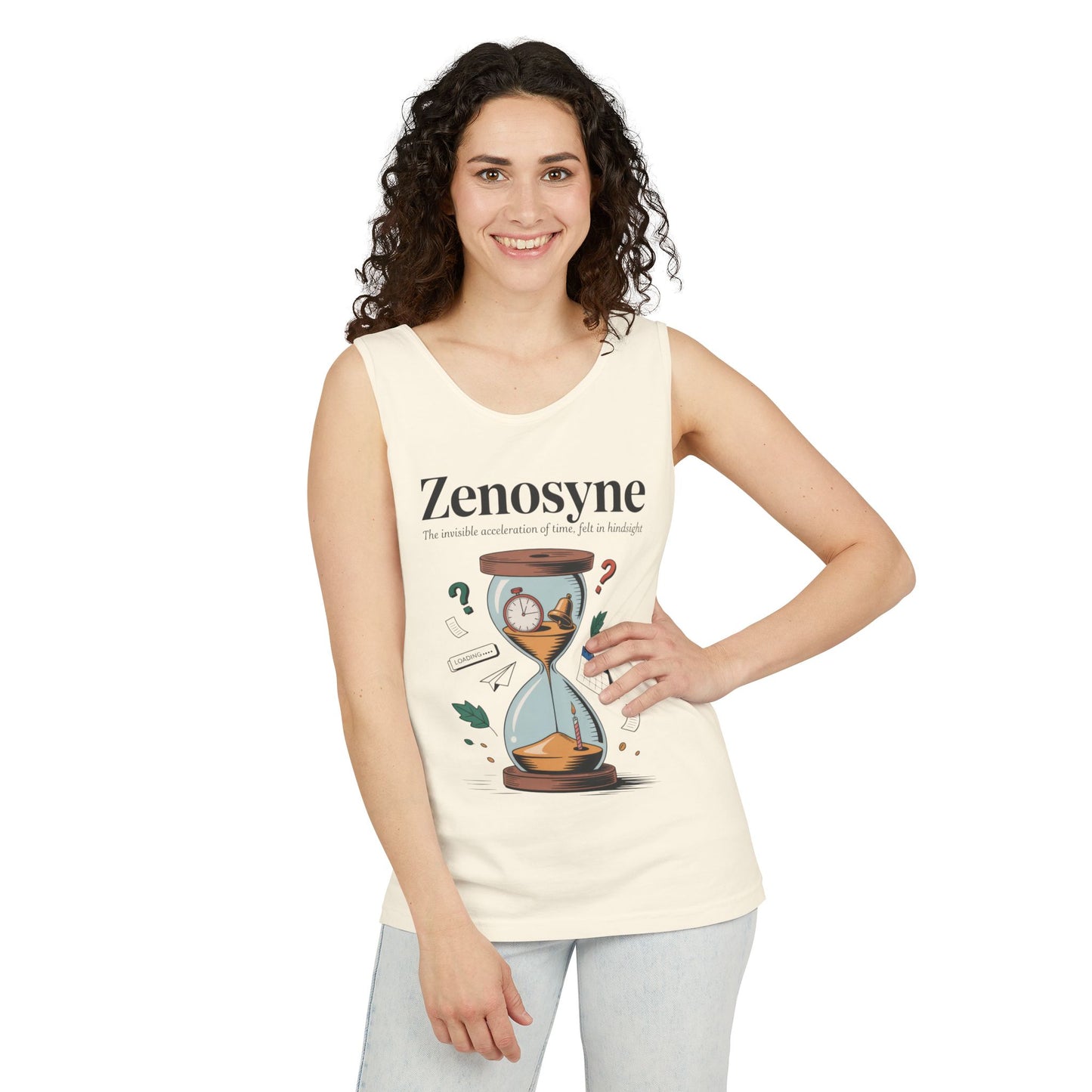 Zenosyne Tank Top, Unisex Garment-Dyed Tee, Time Awareness Gift, Casual Summer Wear, Philosophy Shirt, Unique Everyday Apparel