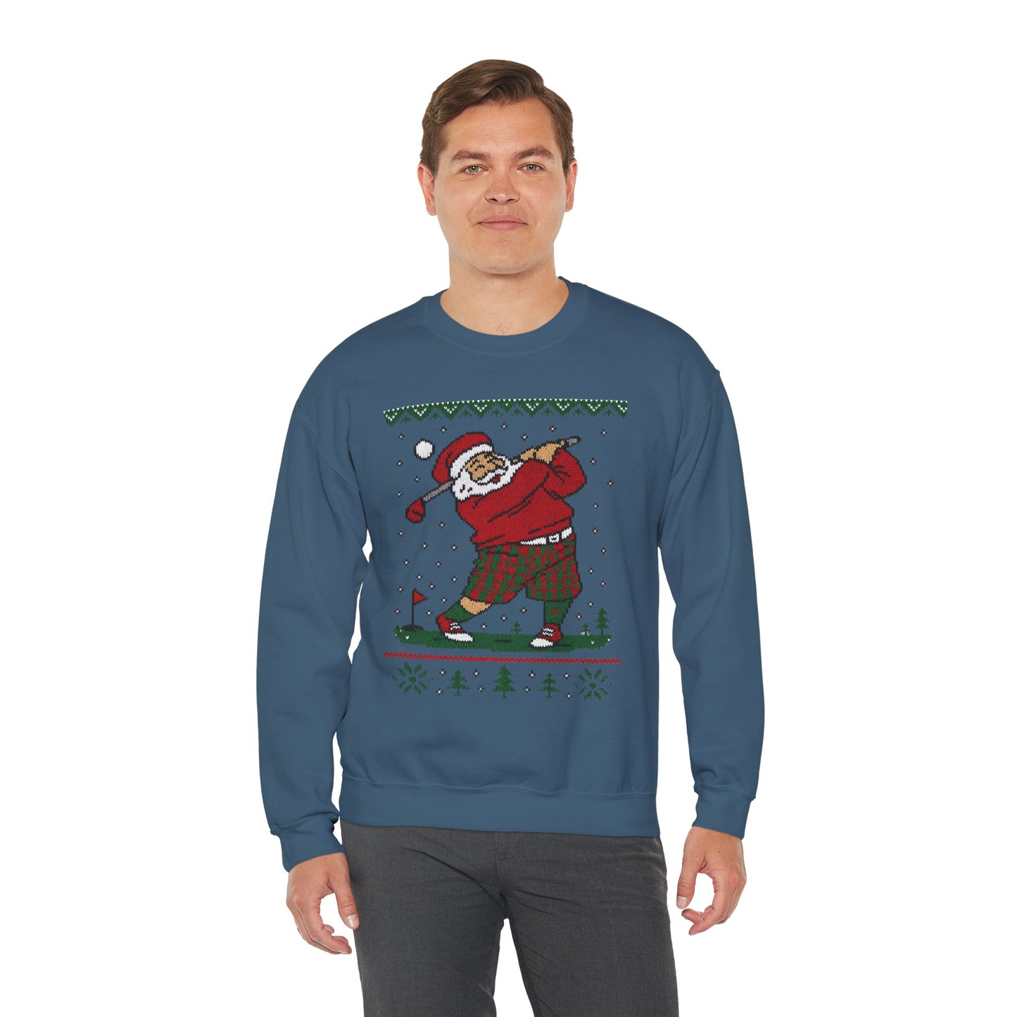 Golfing Santa Christmas Sweatshirt, Funny Golf Lover Holiday Jumper, Ugly Christmas Golf Sweater for Men