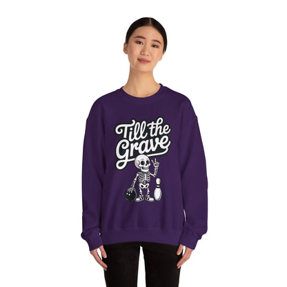 Funny Skeleton Bowling Sweatshirt, Womens Crewneck, Halloween Gift, Casual Wear, Till the Grave Sweatshirt, Bowling Lover Apparel