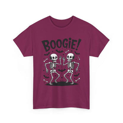 Halloween Dancing Skeletons Women's T-Shirt, BOOGIE! Funny Spooky Graphic Tee for Women, Women's Heavy Cotton Tee