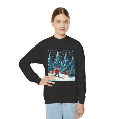 Kids Christmas Skiing Sweatshirt, Cute Holiday Winter Pullover, Youth Crewneck Sweatshirt