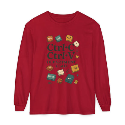 Graphic Long Sleeve Tee, Ctrl+C Ctrl+V Department Lead, Funny Office Humor Shirt, Programmer Gift, Tech Nerd Tee, IT Department Apparel