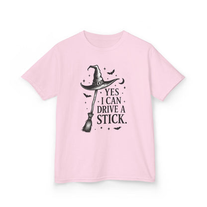 Yes I Can Drive a Stick Girls Witch T-Shirt, Cute Halloween Shirt for Kids, Girls Halloween Tee