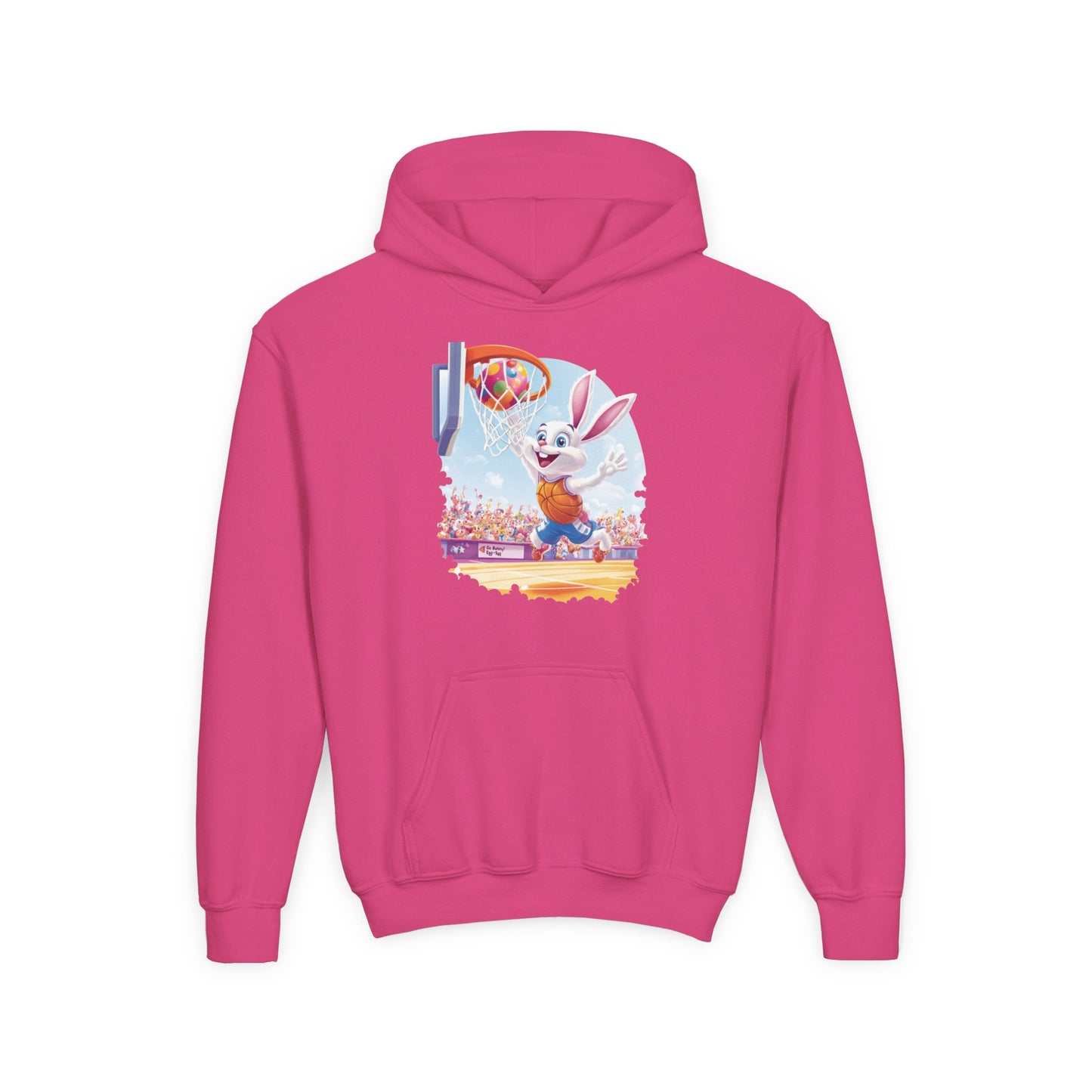 Easter Basketball Bunny Kids Hoodie - Fun Bunny Dunking Egg Ball, Cute Spring Sports Sweatshirt for Kids, Easter  Gift Idea