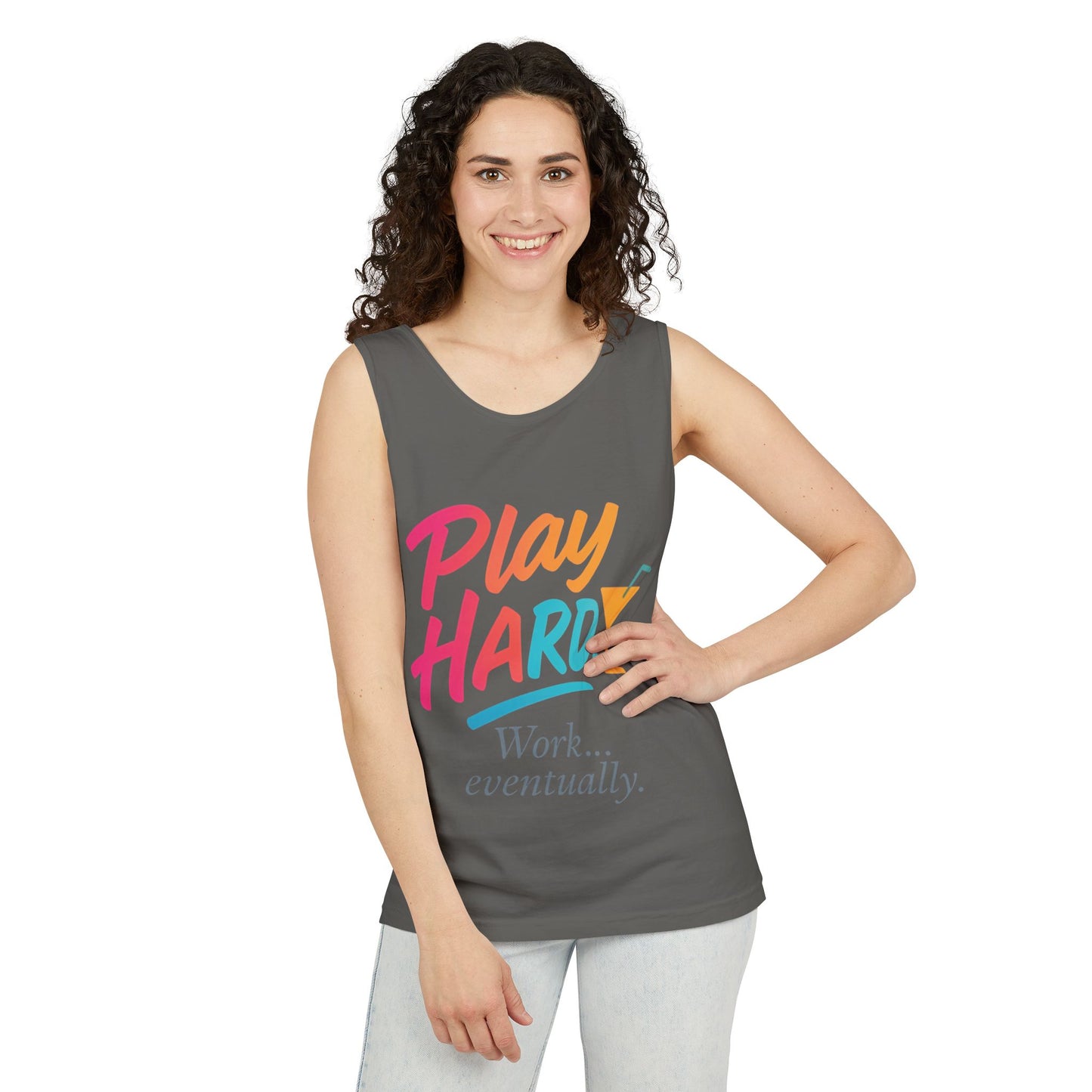 Play Hard Work Eventually Tank Top - Casual Summer Apparel, Womens Beachwear, Resort Wear, Gift for Friends, Vacation Essential