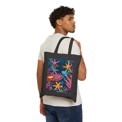 Ocean-Inspired Cotton Canvas Tote Bag, Artistic Starfish Design, Eco-Friendly Carryall, Beach Day Essential, Summer Gift, Boho Style