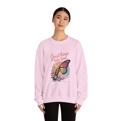 Inspirational Butterfly Sweatshirt - Great Things Take Time, Cozy Unisex Crewneck, Perfect Gift for Nature Lovers, Relaxed Style, [...]