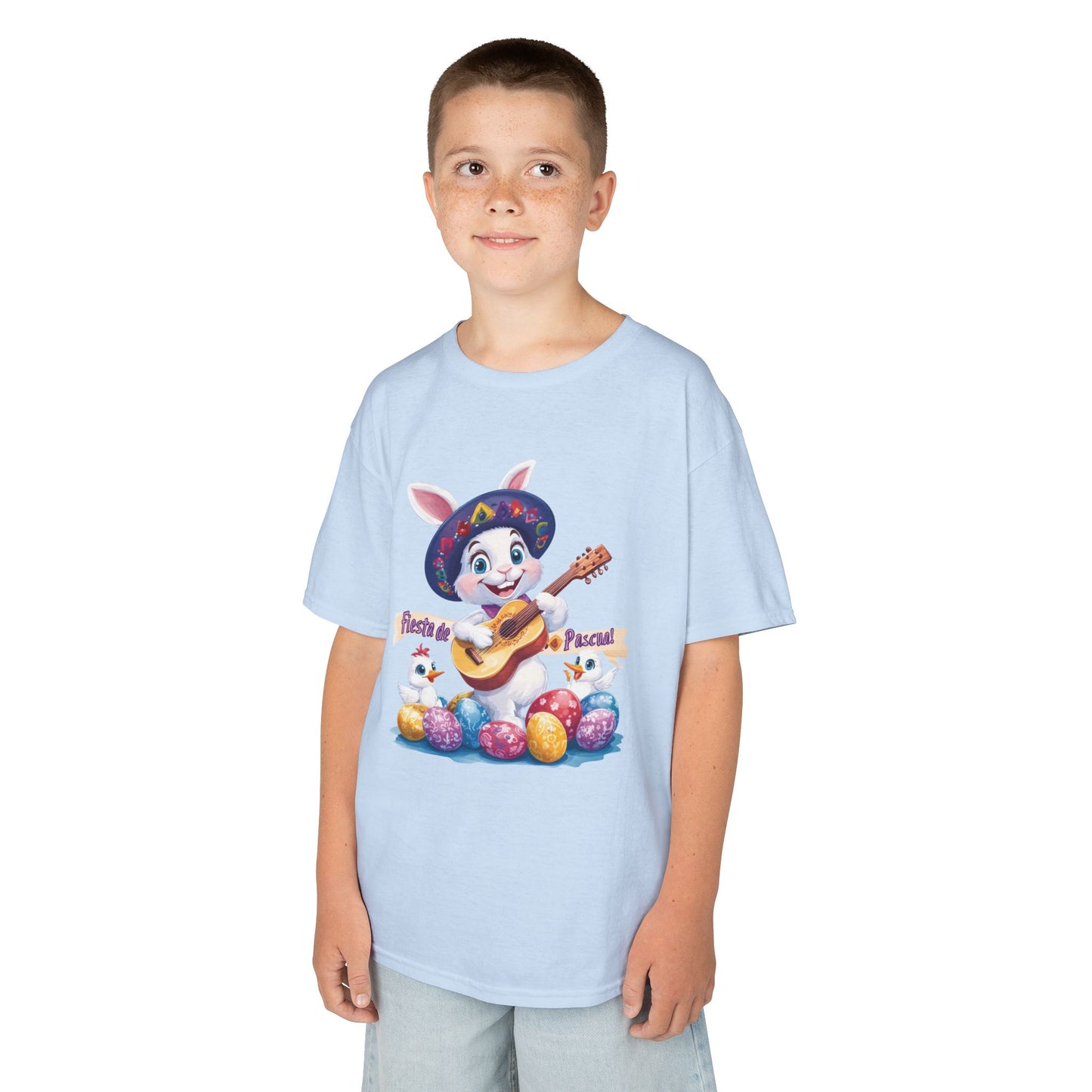 Mexican Easter Bunny Kids T-Shirt - Fiesta de Pascua Shirt with Guitar, Fun Spring Festival Tee, Colorful Holiday Gift for Children