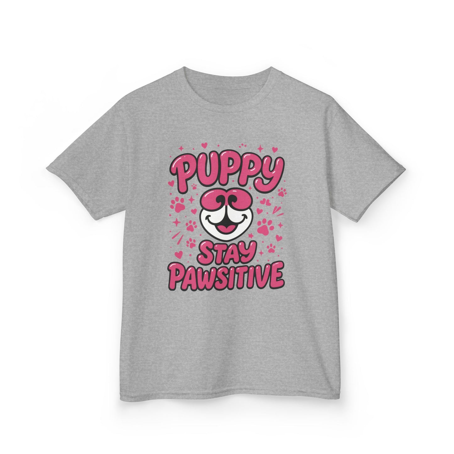 Puppy Stay Pawsitive Youth T-Shirt - Cute Positive Dog Shirt for Teens - Fun Puppy Paw Graphic Kids Tee, Kids Gift, Pet Lover Shirt