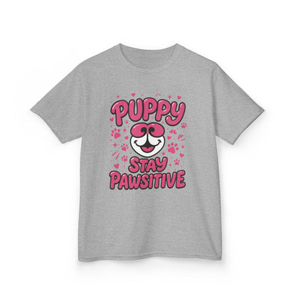 Puppy Stay Pawsitive Youth T-Shirt - Cute Positive Dog Shirt for Teens - Fun Puppy Paw Graphic Kids Tee, Kids Gift, Pet Lover Shirt