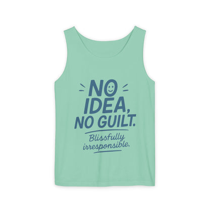 Womens No Guilt Tank Top, No Idea Funny Quote, Blissfully Irresponsible Workout Tee, Casual Sleeveless Top, Summer Activewear, Relaxed Style