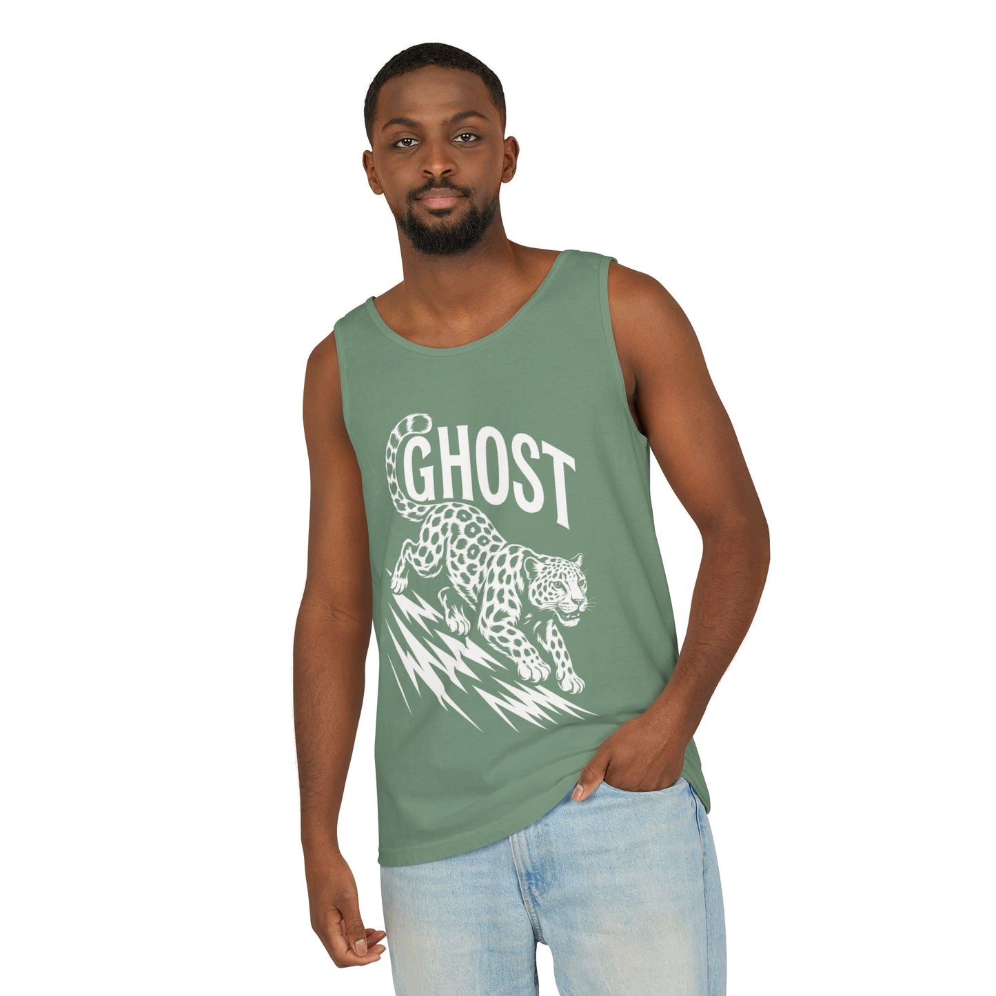 Ghost Leopard Mens Tank Top, Cool Graphic Shirt for Summer, Beach Days, Festivals, Gifts, Casual Wear