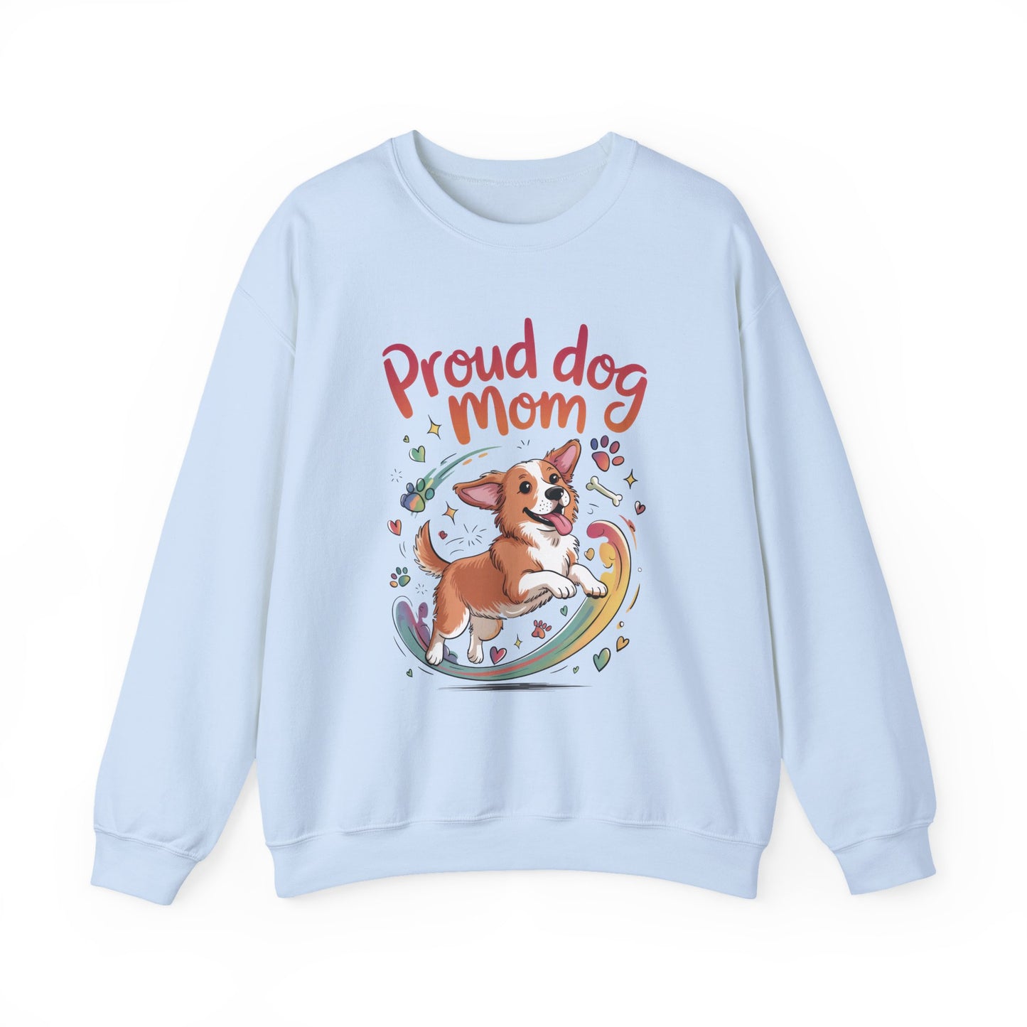 Proud Dog Mom Crewneck Sweatshirt, Pet Lover Gift, Dog Mom Apparel, Animal Lover Clothing, Gift for Dog Moms, Puppy Paw Rainbow Print