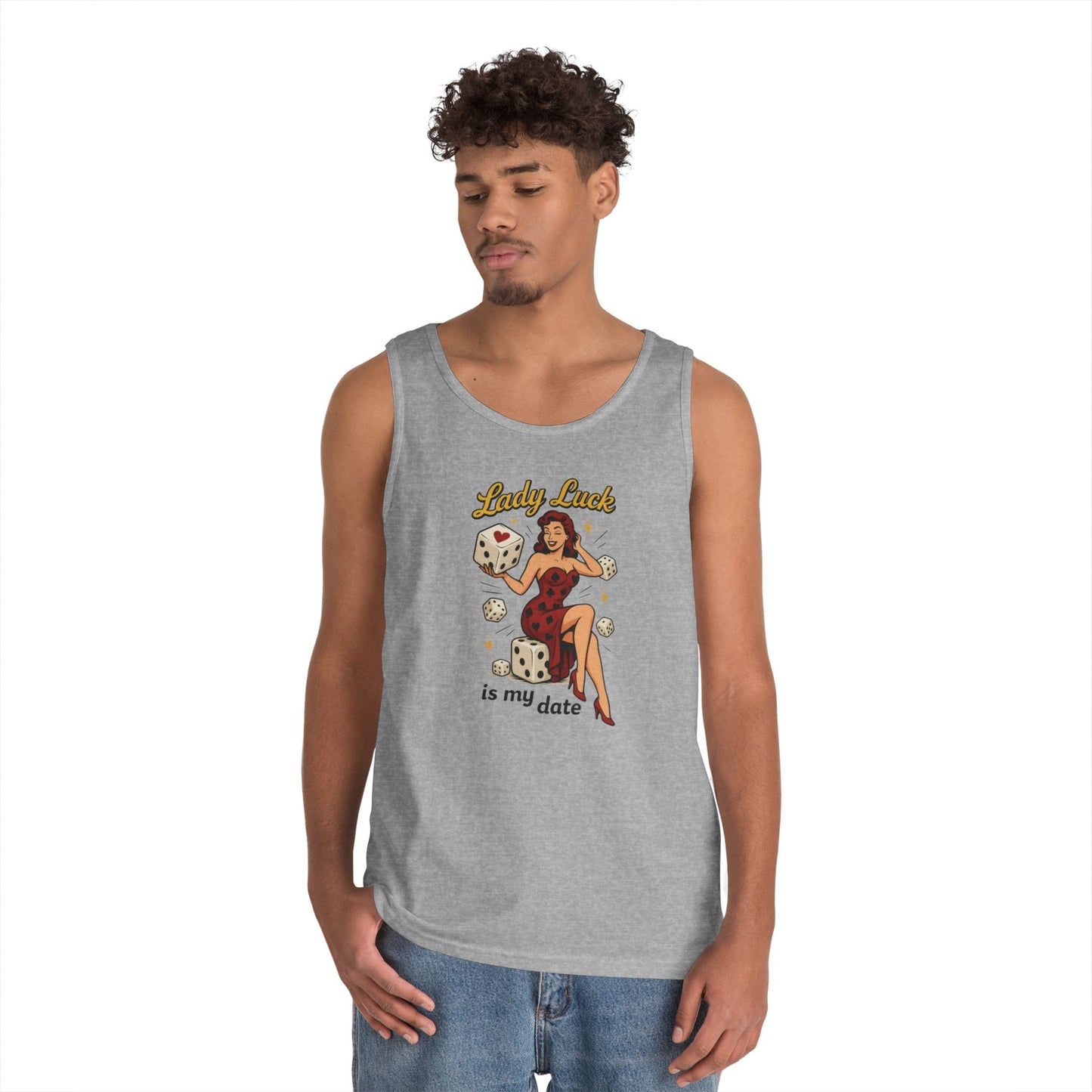 Lucky Me Tank Top, Retro Lady Luck Tee for Men, Gambling & Dice Themed Tee, Vintage Pin-Up Vegas Gift, Good Luck Gifts, for Luck Enthusiasts