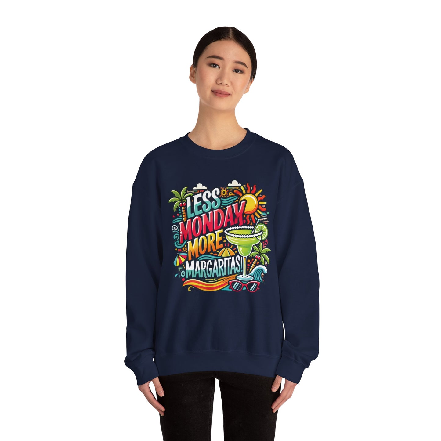 Less Monday More Margaritas Crewneck Sweatshirt, Funny Summer Unisex Beach Vibes Pullover, Fun Unisex Crewneck, Summer Parties Sweatshirt