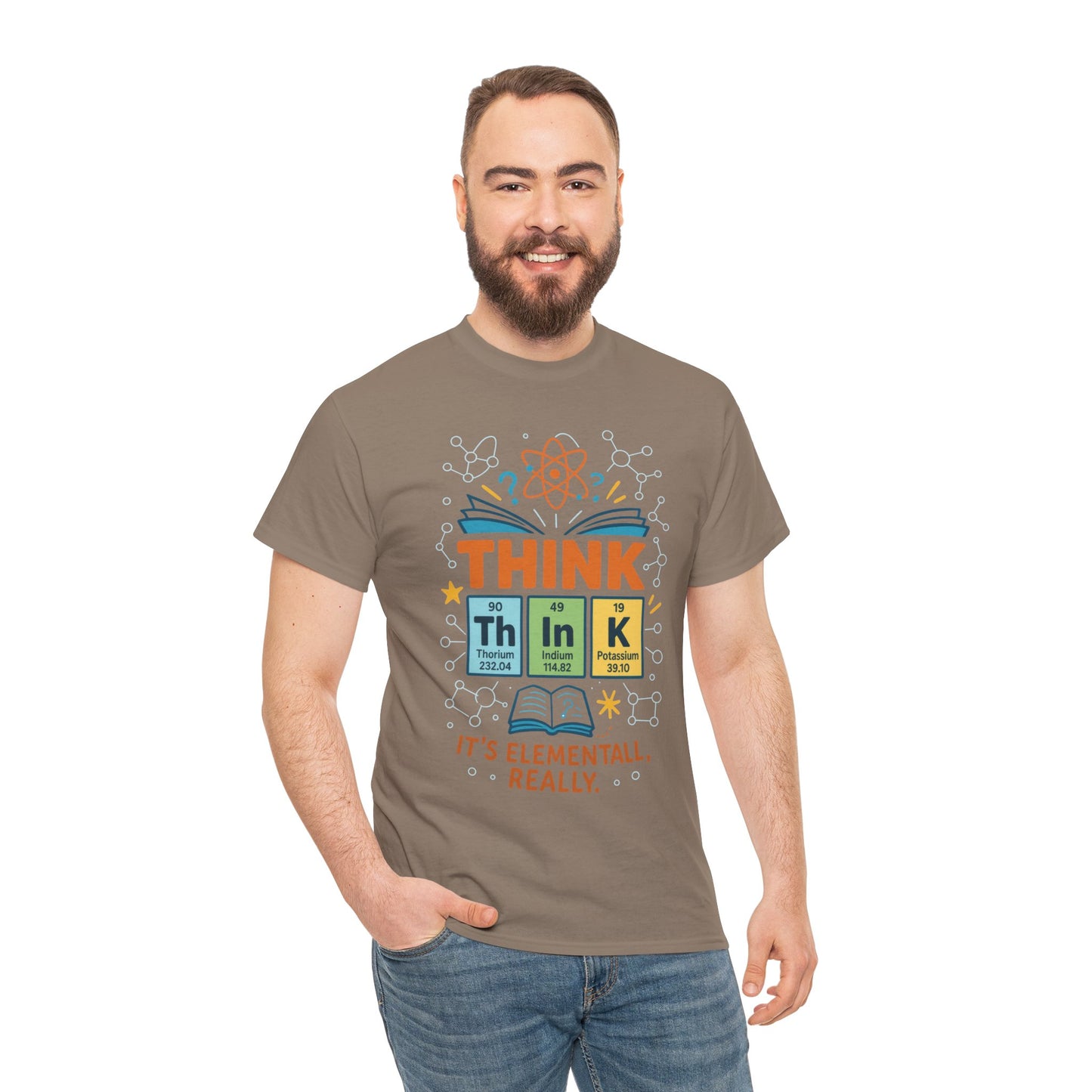 Funny Mens Science T-Shirt, THINK Element Periodic Table Shirt, Smart Geek Nerd Tee for Him, Ideal for Science Lovers, Geeky Apparel