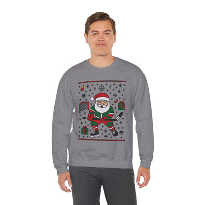 Hockey Santa Men's Christmas Sweatshirt, Funny Sports Holiday Jumper