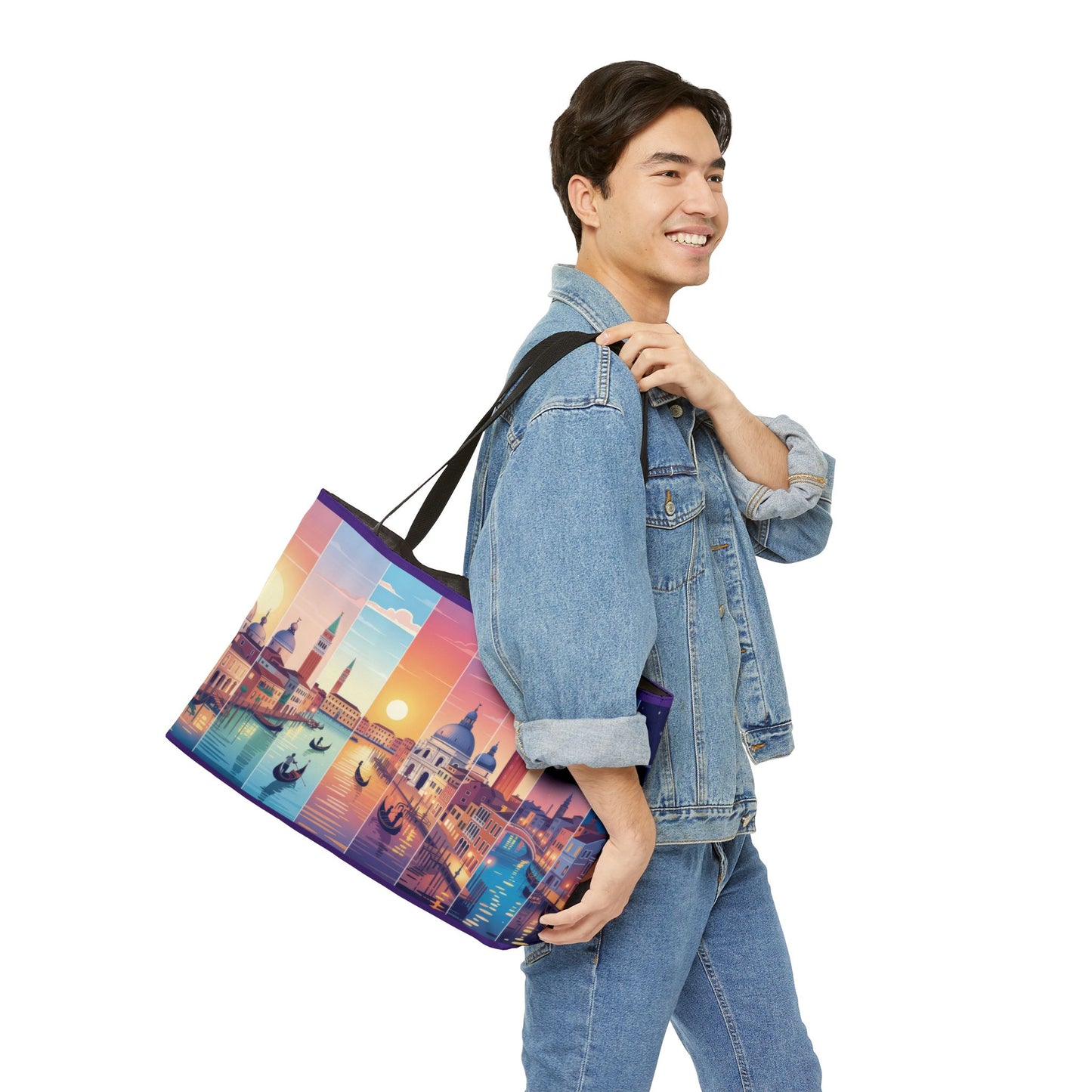 Venice from Dawn to Dusk Weekender Tote Bag, Cityscape Travel Bag with Gondolas, Sunset & Moonlight Art Print, Beach Bag, Travelers Bag