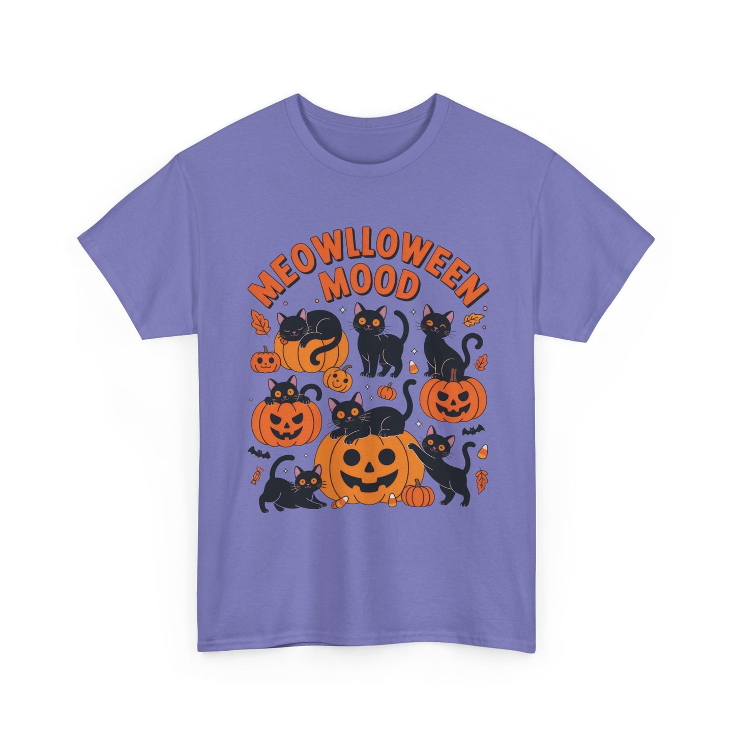 Meowlloween Mood Cat Shirt for Women, Cute Black Cat and Pumpkin Halloween Tee, Cozy Fall Kawaii Spooky Graphic Top, Cat Lover Gift