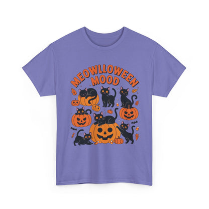 Meowlloween Mood Cat Shirt for Women, Cute Black Cat and Pumpkin Halloween Tee, Cozy Fall Kawaii Spooky Graphic Top, Cat Lover Gift