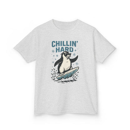 Kids Heavy Cotton™ Tee, Kids Chillin Hard Penguin T-Shirt, Funny Cool Animal Graphic Tee for Children