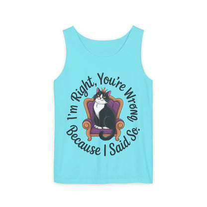 Funny Cat Queen Tank Top, Sassy Cat Graphic Tee for Women, Cat Mom Humor Tee Gift, Funny Graphic T-Shirt, I'm Right, You're Wrong Tee