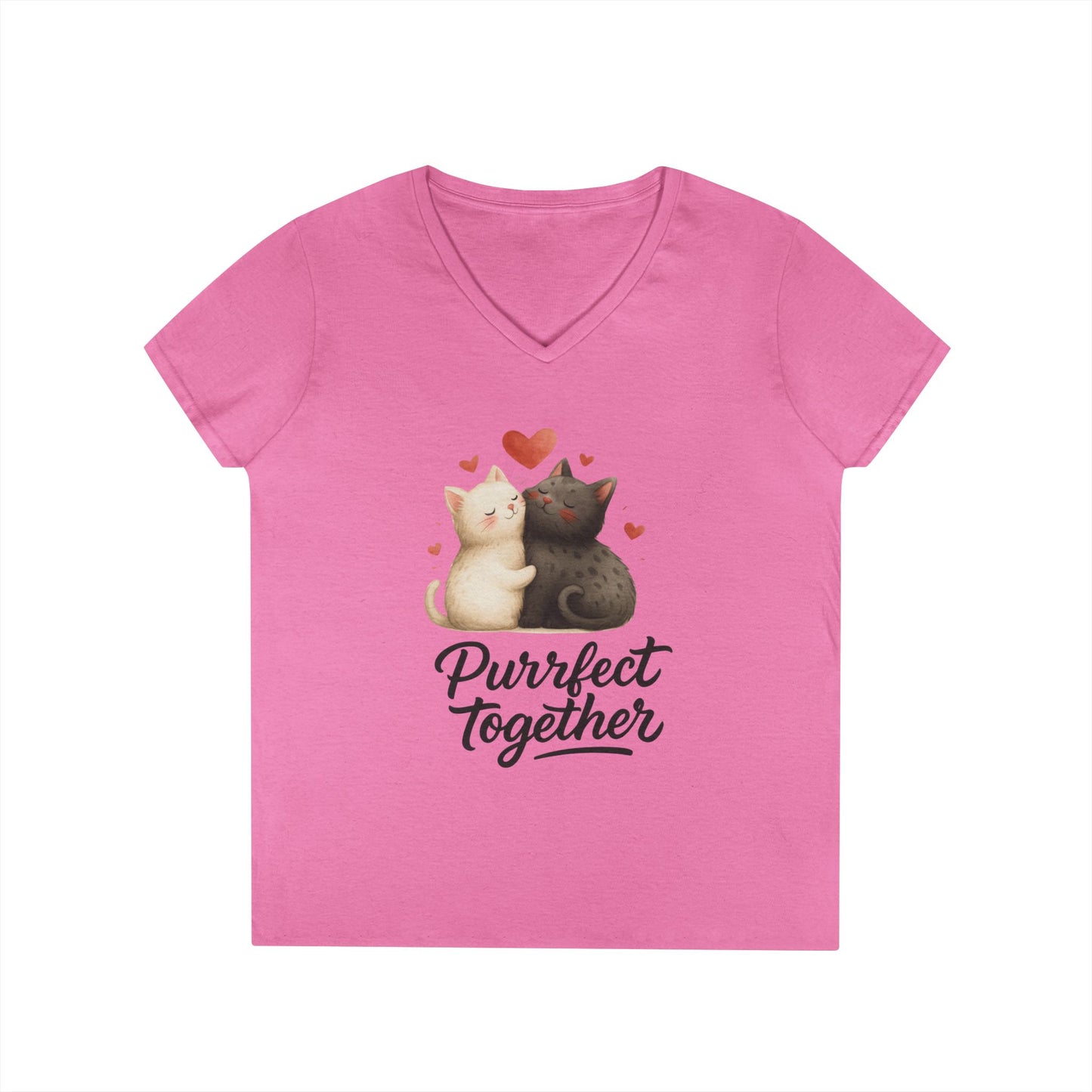 Cute Cat Love V-Neck T-Shirt, Animal Lover Gift, Valentine's Day Shirt, Cat Mom Gift, Cute Graphic Tee