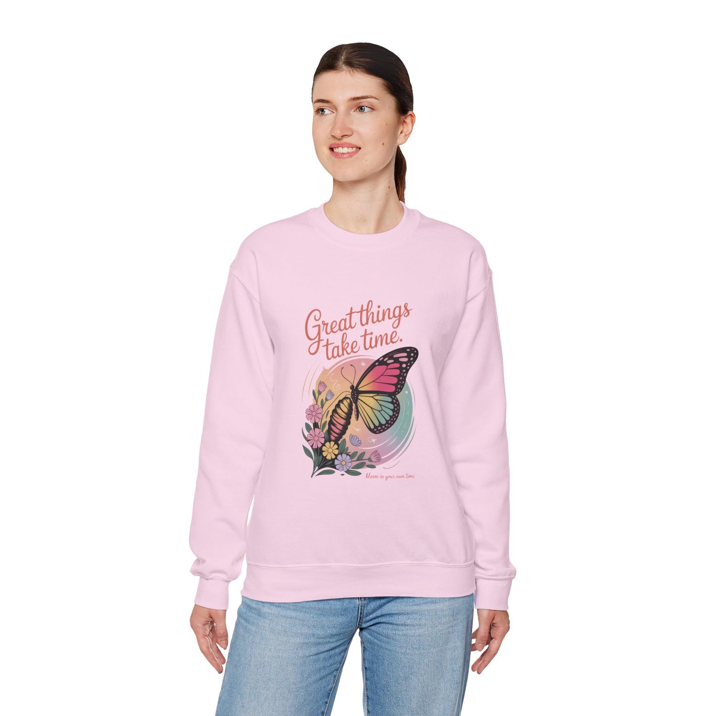 Inspirational Butterfly Sweatshirt - Great Things Take Time, Cozy Unisex Crewneck, Perfect Gift for Nature Lovers, Relaxed Style, [...]