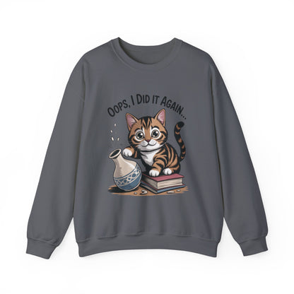 Cute Cat Oops! I Did It Again Sweatshirt, Funny Pet Lover Gift, Cozy Crewneck for Cat Moms, Purrfect for Birthdays, Casual Wear
