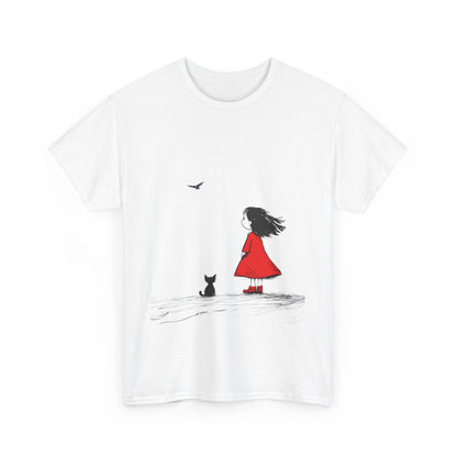Cat Lover Tee, Cute Graphic T-Shirt, Cat & Girl Design, Gift for Cat Owners, Casual Stylish Unisex Cotton Shirt, Women's Cotton T-Shirt