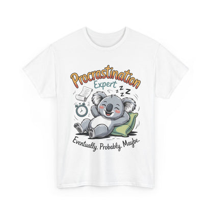 Procrastination Expert Cotton Tee, Funny T-Shirt, Cute Koala Design, Gift for Students, Relaxed Fit Shirt, Gift for Animal Lovers