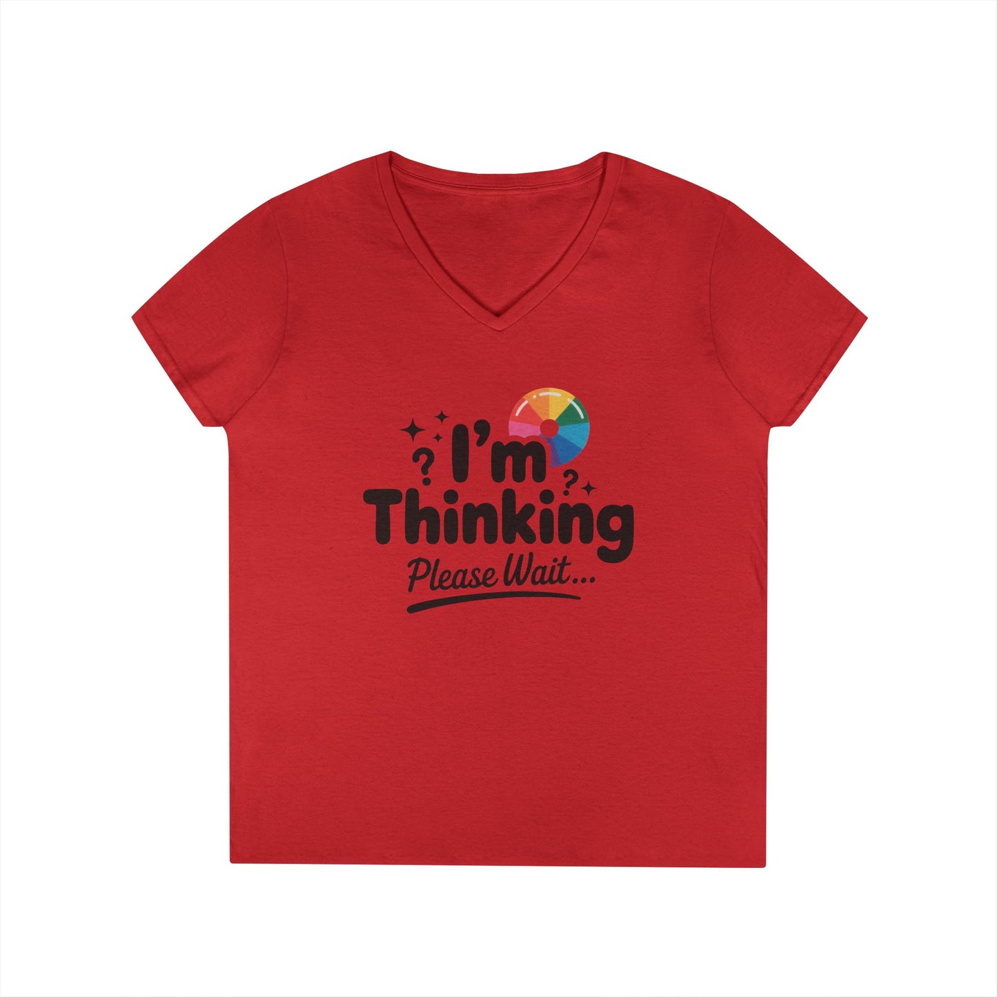 Funny - Im Thinking Please Wait - V-Neck T-Shirt for Women, Cute Geeky Gift for Introverts, Programmers, Designers, Fun Humor Shirt