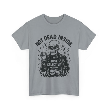 Mens Dark Humor Graphic Shirt, Not Dead Inside, Funny Graphic Shirt for Casual Wear, Gifts for Him, Halloween, Occasions, Funny Skeleton Tee